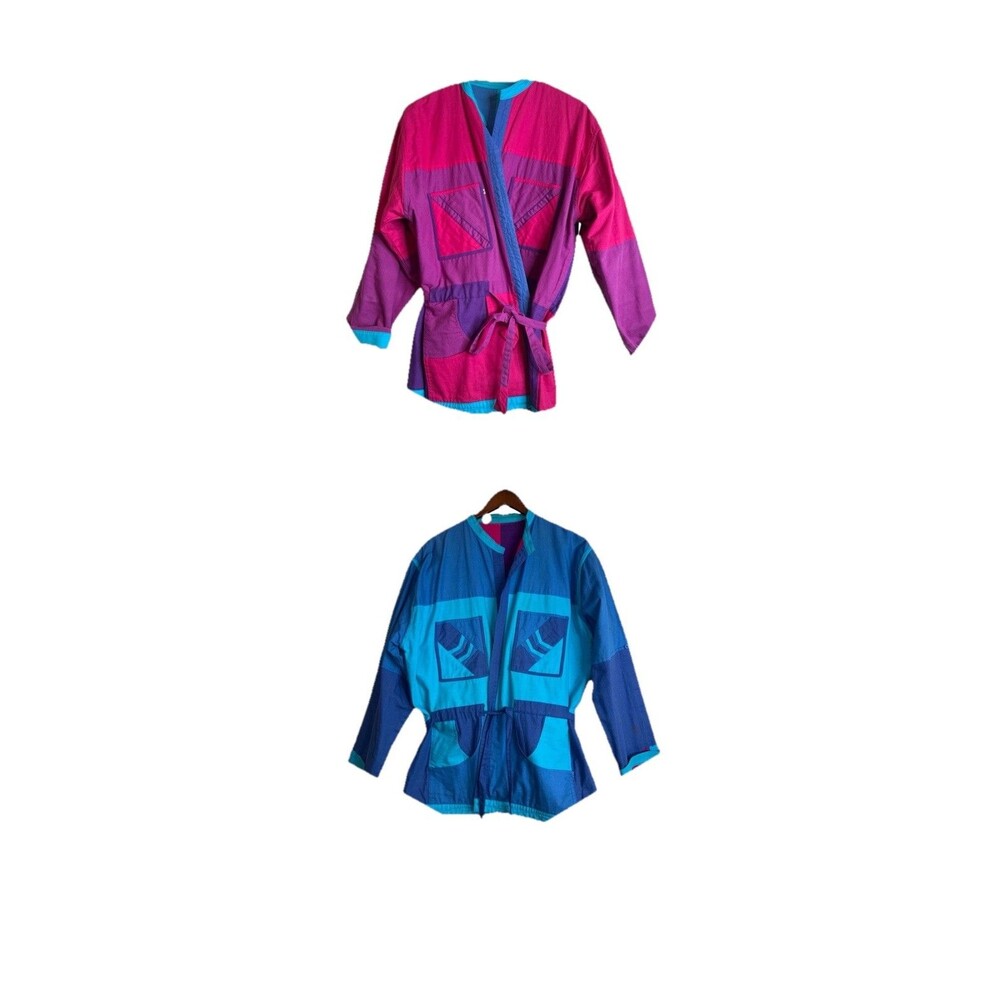 Nepali Reversible Cotton Jacket Women L Patchwork Belted Cotton Coat Hippy Boho
